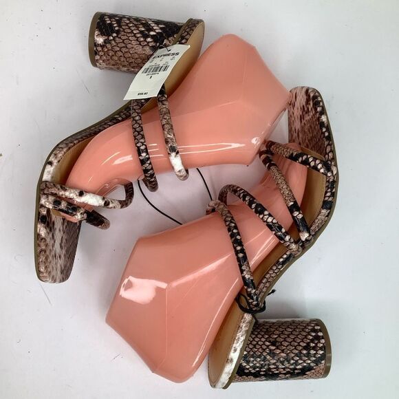 New! Express Square Toe Strap Round Heel Faux Leather Snake Print Sandals Sz 9 - Picture 8 of 11